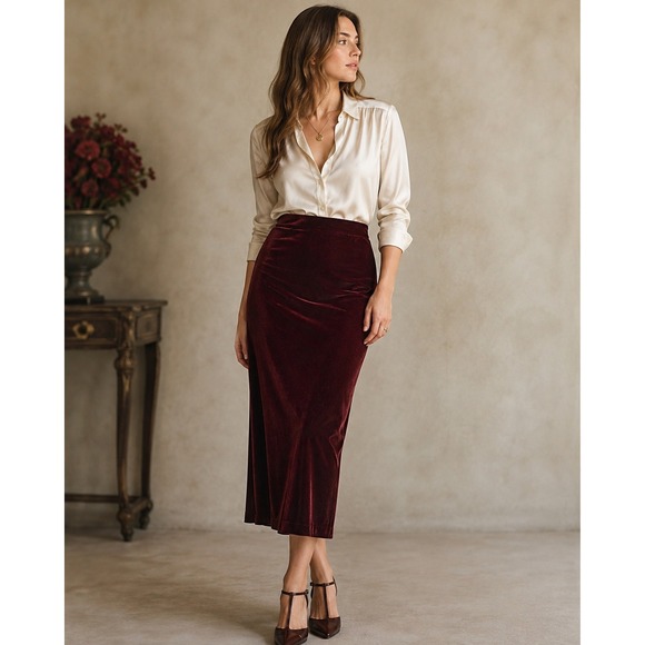 Ralph Lauren Dresses & Skirts - Ralph Lauren Vintage Burgundy Velvet Maxi Skirt Dark Romantic Wine Red XL USA